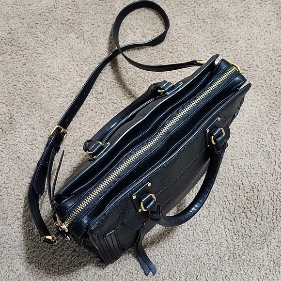 Rebecca Minkoff Bree MD Top Zip Satchel Black Pebbled Leather Purse Handbag - Picture 8 of 13